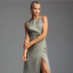 BHLDN Alice High-Neck Satin Maxi Dress in MOSS XS